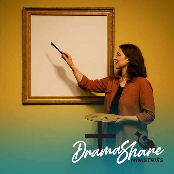 Woman standing in front of canvas
