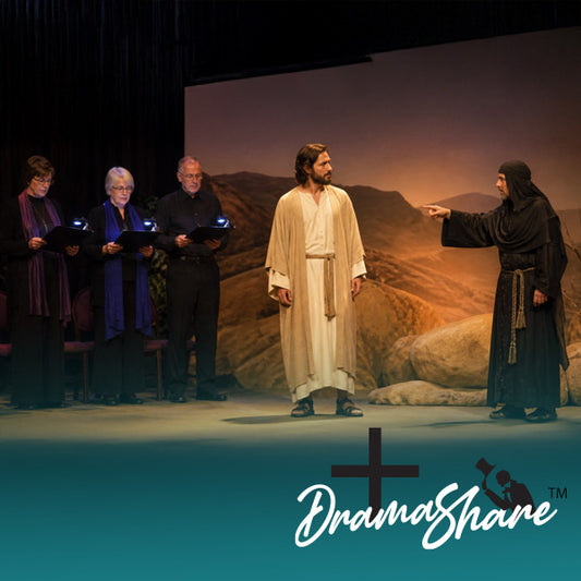 Jesus on stage facing temptation