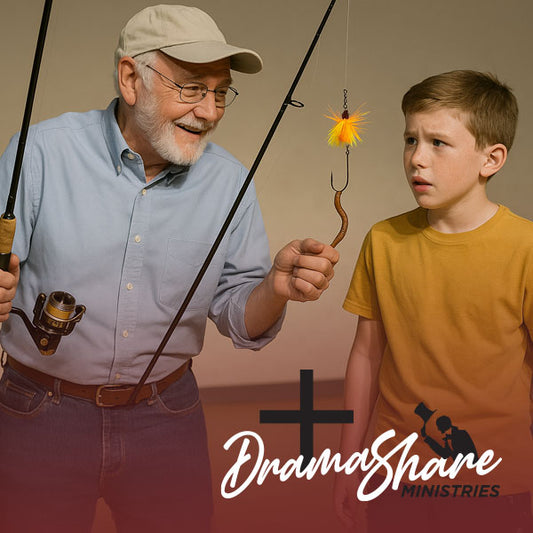 Grandfather teaching grandson to fish