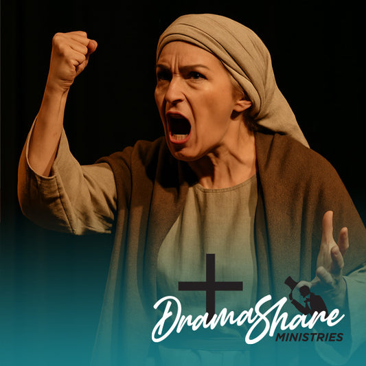 Person in religious attire with raised fist, 'Drama Share Ministries' logo visible